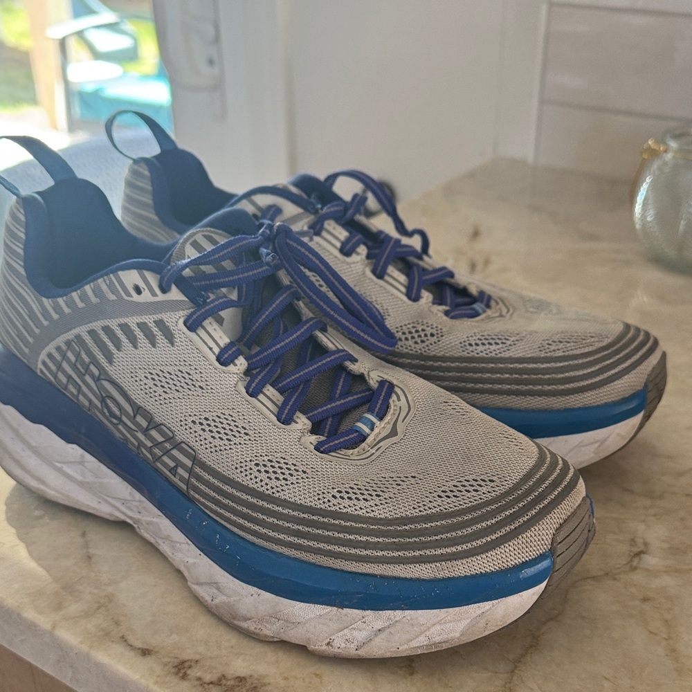 Hoka Blue and Gray Athletic Sneakers
